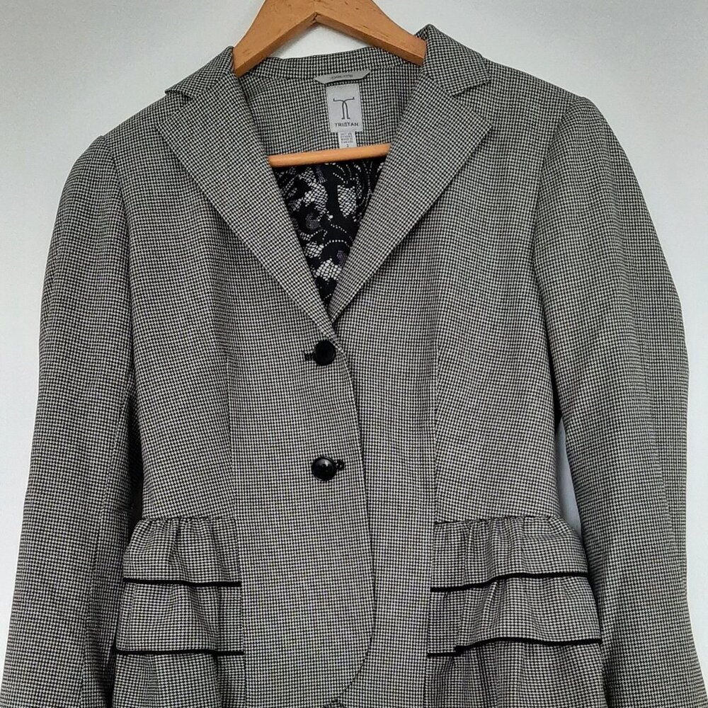 TRISTAN Fitted Ruffled Blazer - Houndstooth - Size 2